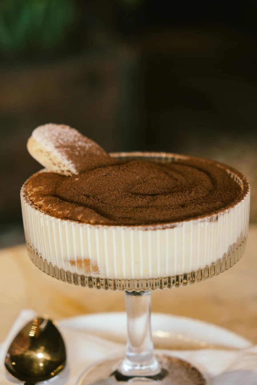 A tiramisu in a glass dish